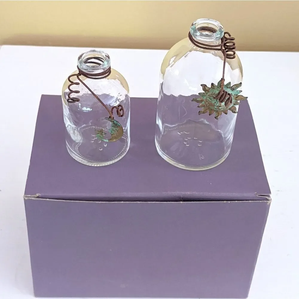Clear Glass Copper Accented Bud Vases Set Of 2